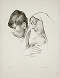 La Familia The Family Original Lithograph by the American artist Mina Pulsifer also listed as Wilhelmina Schutz Pulsifer