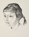 Study of a Young Girl Mai Jean Daughter of Mr. and Mrs. Harry Tom Original Lithograph by the American artist Mina Pulsifer also listed as Wilhelmina Schutz Pulsifer