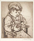 Boy With an Orange Original Drypoint Engraving by the Romanian American artist Andre Racz