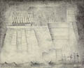 La Obra or Contstruction Site Original Pen and Ink and Wash Drawing by Mario Rangel