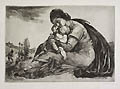 Mother and Child Original Etching and Engraving by Anton Rausch