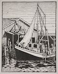 Shrimp Boat Evening St. Augustine Florida Original Linocut by the American artist Celia Cregor Reid