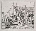 Shrimp Boats St. Augustine Florida Original Linocut by the American artist Celia Cregor Reid