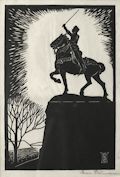 Statue of Bartolomeo Coleoni Lincoln Park Newark Original Woodcut by the American artist Marion Richardson