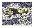 Spirit of Speed I Airplane in Motion Original Linocut by The American artist Michael Robbins also known as Michael Jed Robbins