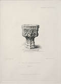 St. Mary Magdalene Oxford Ancient Baptismal Fonts Original Engraving by the British artists Robert Roberts and Francis Simpson.
