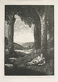The Reader Original Linocut by the American artist Robert B. Robinson also listed as Robert Robinson
