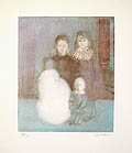 La Famille The Family Original Color Aquatint by the Romanian French artist Lica Roman