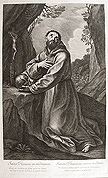 Saint Francis in Meditation Original Engraving by the French artist Gilles Rouselet designed by Guido Reni published for the Cabinet Du Roi