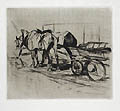 Pferde Cart Horses Original Etching and Drypoint Engraving by Austrian by the artist Oswald Roux