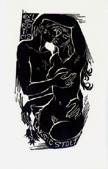 Ex Libris Eroticis Lars C. Stolt Embracing Figures in Silhouette Original Linocut by the Czech artist Ladislav Rusek
