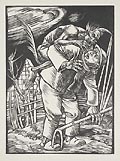 Der Teufel Holt einen Bauern The Devil Halts a Farmer Original Woodcut by German artist Rudolf Schiestl