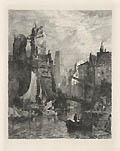 Canal in Rotterdam Original Etching by the German artist Gustav Schonleber