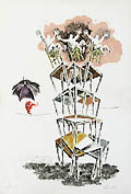 Equilibrium Tightrope Original Lithograph by the American artist Georges Schreiber