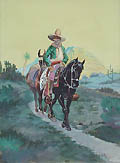Western Rider on the Trail Original Drawing by the American artist Olaf Carl Seltzer