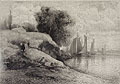 The Path by the Shore Original Etching by the American artist Henry Pruett Share and Albert Fitch Bellows