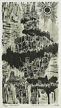Citadel Original Woodcut by the American artist Mel Silverman also listed as Melvin Frank Silverman
