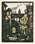 Courtyard at Rouen Original Woodcut by the American artist Howard Simon