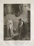 Merchant of Venice Act II Scene V Shylock's House Shylock Jessica and Launcelot Original Engraving by Jean Pierre Simon also known as John Peter Simon designed by Robert Smirke from the Shakspeare Gallery by John Boydell London
