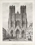 Cathedrale de Reims or Reims Cathedral Original Lithograph by The French artist Gustave Adolphe Simonau