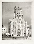 Eglise de St Riquier Picardie or Church of St. Riquier Picardy Original Lithograph by The French artist Gustave Simonau also listed as Gustave Adolphe Simonau