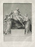 Shakespeare Seated Between the Dramatic Muse and the Genius of Painting The Alto Relievo Statue in the front of the Shakspeare Gallery Pall Mall Original Engraving by Benjamin Smith designed by Thomas Banks from the Shakspeare Gallery by John Boydell