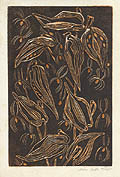 Milkweed Pods Original Linocut by the Canadian artist Anne Smith Hook