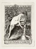 Ex Libris J. Edouard Diamond Woman at a Spring Original Etching and engraving by the Canadian artist Leslie Victor Smith Artist Monogramme L.V.S.