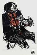Small Musician After Degas Original Woodcut by Solochek