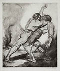 The Fight Original Drypoint Engraving by Albert Sterner