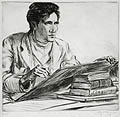 The Man Drawing Original Drypoint Engraving by Albert Sterner