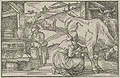 Milking and Butter Churning Original Woodcut by Tobias Stimmer and Christoph Murer