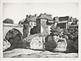 Houses by the Bridge Orthez Original Etching by the British artist Ian Strang