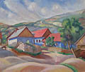 Hungarian Village Original Oil Painting on Canvas by the Hungarian American artist Jozsef Sulyok Papp also spelt Joseph Sulyok Papp