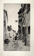 Strasse in Durnstein Street in Durnstein Original Etching by the Austrian artist Max Suppantschitsch