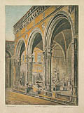 Firenze Palazzo del Popolo Bargello Palace Florence Original Etching by the Hungarian artist Bela Sziklay