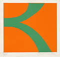 Abstract in Green and Orange Original Serigraph Silkscreen by the Japanese American artist Simon Tashimoto