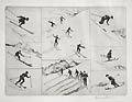 Skiing Original Etching by the Canadian American artist Diana Thorne
