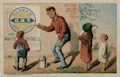 Trade Card Advertiser Clark Thread Co. Newark New Jersey - Use 'Clark's O. N. T. Spool Cotton on White Spools Printed by Chas Shields Sons New York Man and Children Admiring Clark's Thread Broadsheet