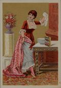 Clean with Lavine by the Donaldson Brothers Fashionable Woman Washing with Lavine Soap Original Chromolithographic Trade Card Advertisement for the Hartford Chemical Company Hartford Connecticut also caled the Hartford Chemical Works
