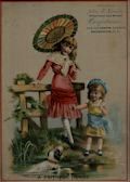A Faithful Friend Wholesale and Retail Confectioner Two Girls and a Dog Original Chromolithographic Trade Card Advertisement for John F. Linsin Rochester New York