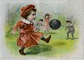 Kick the Ball Advertising Trade Card for Woolson Spice Company by The Knapp Co. Lith. N.Y