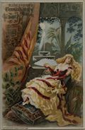 Murray and Lanman's Florida Water The Universal Perfume Woman with Fan Tropical Scene Original Chromolithograph Advertising Trade Card for Lanman and Kemp New York
