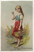 Use Niagara Gloss Starch it is The Bes tSold by J. T. Campbell and Co. Wholesale Grocers Steubenville Ohio Original Chromolithograph Advertiser Niagara Starch Works Wesp Lautz Brothers and Co. Buffalo New York Girl with Apples