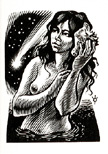 Ex Libris Design Woman with Conch Shell and a Falling Star Original Linocut by the Belgian artist Frank Ivo Van Damme