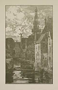 Hollandische Stadt Dutch Town Original Woodcut by the Dutch artist Jacob Gerard Veldheer also listed as Jacob Veldheer