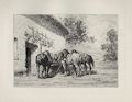 Horses Drinking Original Etching by the French artist Jules Jacques Veyrassat also known as Jules Veyrassat from Philip Gilbert Hamerton's Chapters on Animals