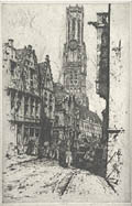 Bruges Original Etching by the Czechoslovakian American artist Jan Vondrous