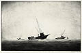 Fishing Boats Monterey California Original Drypoiint Engraving by the American artist Albert James Webb