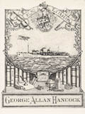 Ex Libris George Allan Hancock Oceanographic Research Vessel Velero Original Engraving by the American artist James Webb